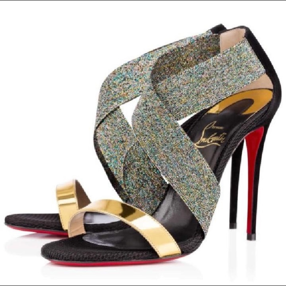 Christian Louboutin Black Multicolor Criss Cross